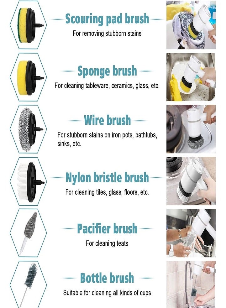 Rotating Electric Brush with 6 Replaceable Brush Heads - Cordless Electric Brush for Bathroom, Kitchen and Home Cleaning - USB Rechargeable - Image 4