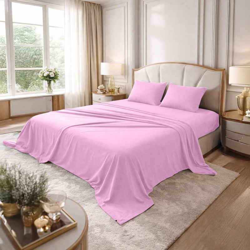 DAN RIVER California King Sheet Set Soft 100 Cotton TShirt Sheets Deep Pocket Jersey Knit Bed Sheets 4Piece Bedding Set for AllSeason Comfort Pink