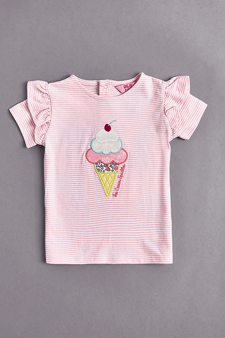 أر أند بي Embroidered Top with Crew Neck and Short Sleeves