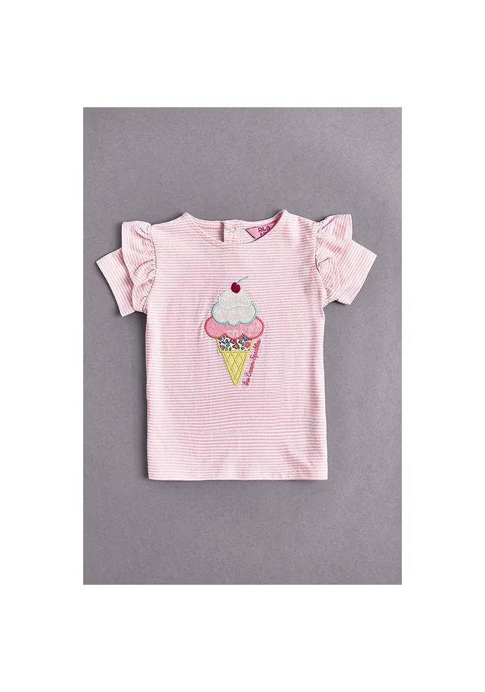 أر أند بي Embroidered Top with Crew Neck and Short Sleeves