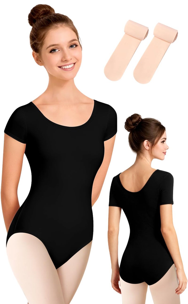 MOLLDAN Women Short Sleeve Dance Leotard Ballet Leotard with Tights,Full Front Lining(4027-06-S) - Image 1