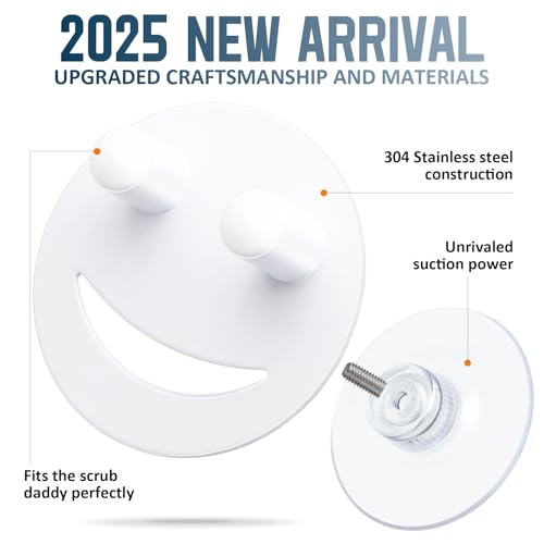 Yoshiky Stainless Steel Smiley Face Sponge Holder, Silver Sink Caddy Organizer Storage with Suction Cup for Kitchen, Kitchen Accessories Decor Scrubber-White - Image 2