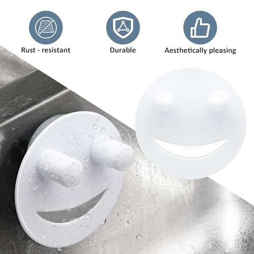 Yoshiky Stainless Steel Smiley Face Sponge Holder, Silver Sink Caddy Organizer Storage with Suction Cup for Kitchen, Kitchen Accessories Decor Scrubber-White - Image 4