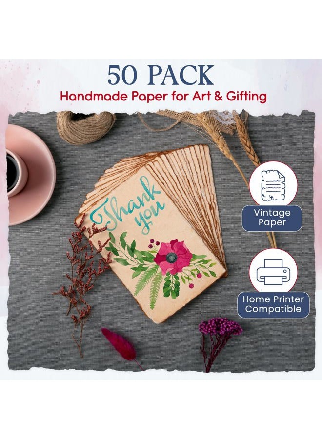 Wanderings Handmade Antique Deckle Edge Blank Cards - 4"x6" Package of 50 - Mixed Media Cards for Announcements, Invitations, Crafts - Thick 130 GSM Recycled Paper - Image 3