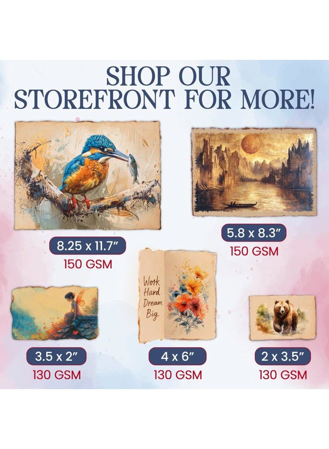Wanderings Handmade Antique Deckle Edge Blank Cards - 4"x6" Package of 50 - Mixed Media Cards for Announcements, Invitations, Crafts - Thick 130 GSM Recycled Paper - Image 5