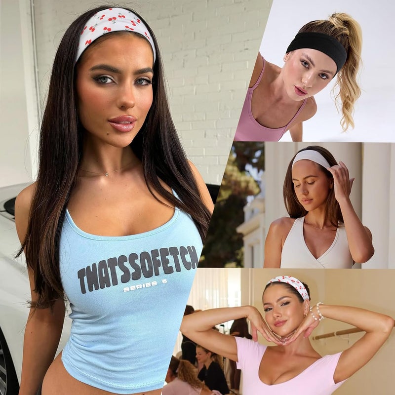 TERSE Headbands for Women Trendy Cherry Print - Non Slip Head Bands Soft Fabric Hair Bands for Workout Yoga Running Sport - Wide Thick Hair Wrap for Girls - Image 4