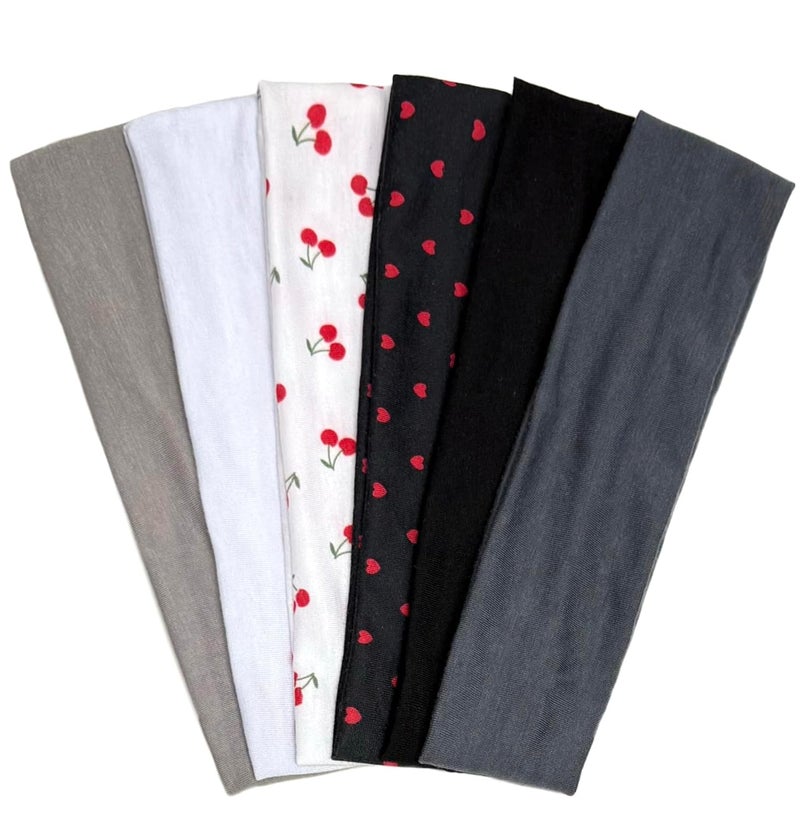 TERSE Headbands for Women Trendy Cherry Print - Non Slip Head Bands Soft Fabric Hair Bands for Workout Yoga Running Sport - Wide Thick Hair Wrap for Girls - Image 1