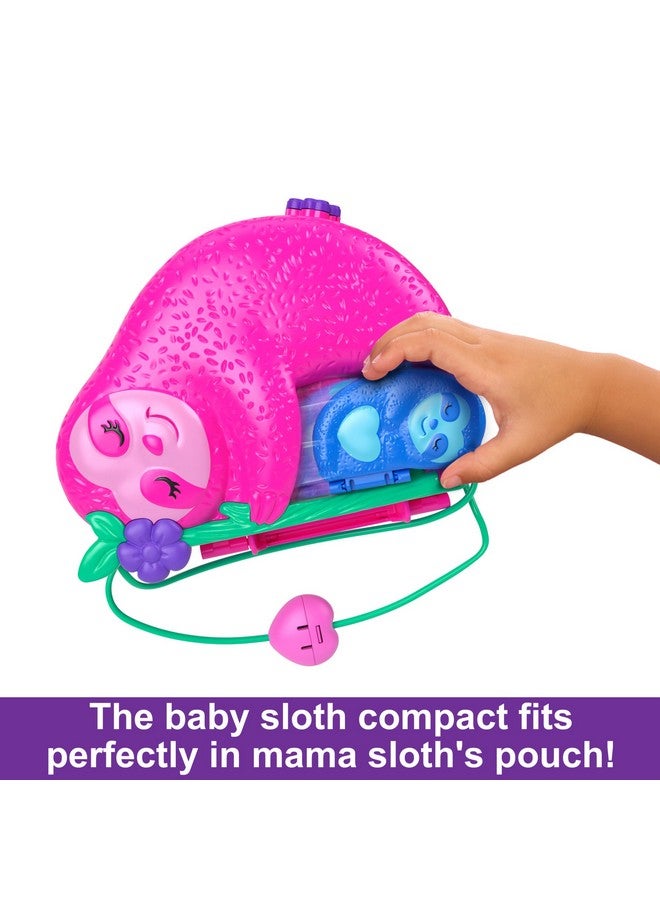 Polly Pocket Polly Pocket Playset & Travel Toy with 2 Micro Dolls & 12 Accessories, Animal Toy, Sloth 2-in-1 Purse Compact  - Image 3