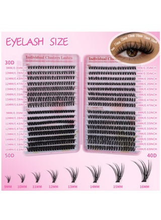 640 Pcs Individual Clusters Lash Extensions Kit, DIY Mixed Volume Eyelash Set with Bond, Seal, Lash Tweezers and Mascara Brush,  Mixed Length 30D 40D 50D Cluster Lashes, Lash Tweezers Applicator for Women Makeup Tools - view 2