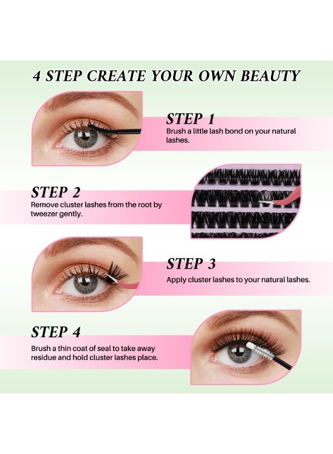 LUMYA 640 Pcs Individual Clusters Lash Extensions Kit, DIY Mixed Volume Eyelash Set with Bond, Seal, Lash Tweezers and Mascara Brush,  Mixed Length 30D 40D 50D Cluster Lashes, Lash Tweezers Applicator for Women Makeup Tools - Image 4