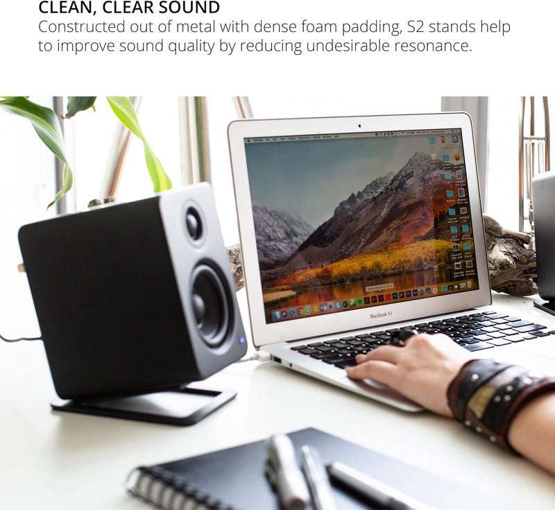 Kanto S2 Tilted Desktop Speaker Stands for Small Speakers & Compact 2”-3” Studio Monitors | Supports 6 lbs | Damping Foam Padding | Pair | Black - Image 5