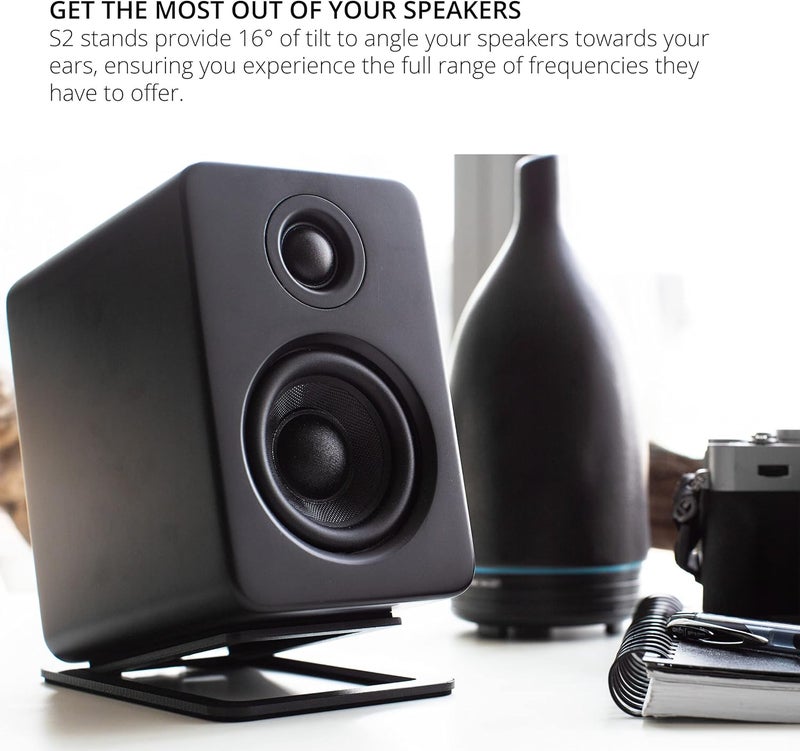 Kanto S2 Tilted Desktop Speaker Stands for Small Speakers & Compact 2”-3” Studio Monitors | Supports 6 lbs | Damping Foam Padding | Pair | Black - Image 4