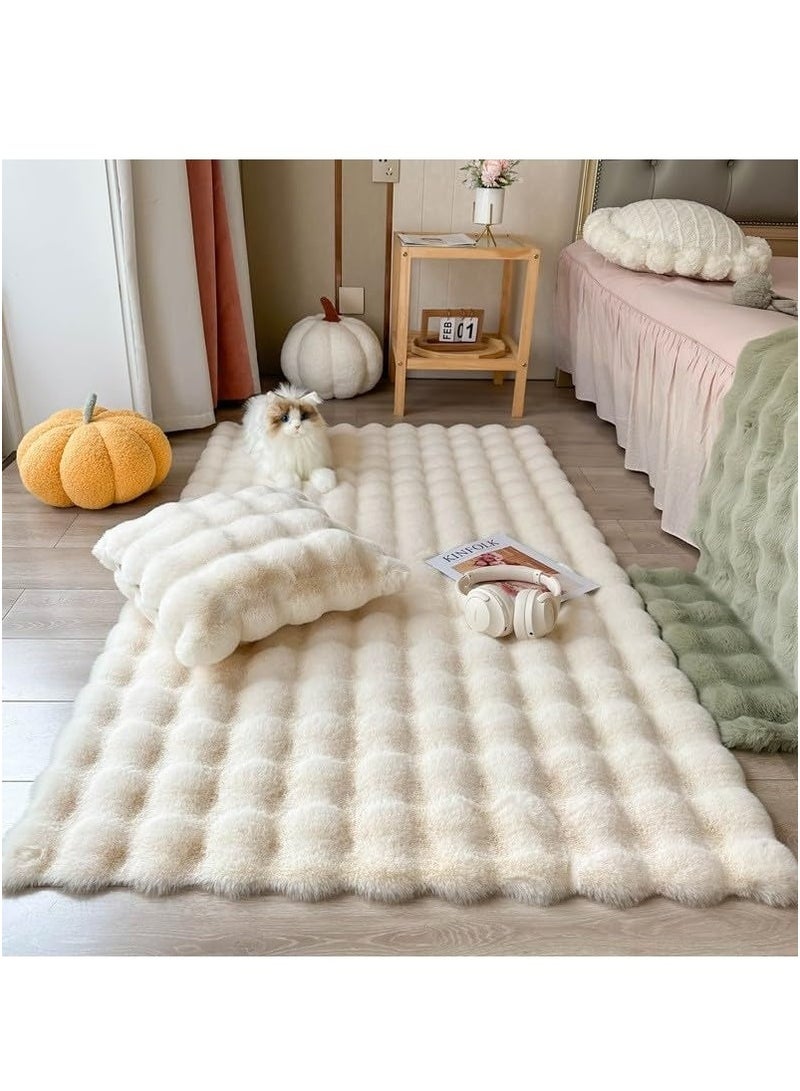 ميون سجادة ناعمة للغاية من فرو الأغنام الصناعي، مقاس 90×150 سم، لون بيج، غطاء أريكة مشعر، وسادة مقعد، سجادة فروية بجانب السجاد لغرفة النوم أو الأريكة أو غرفة المعيشة، مفرش، لون بيج - Image 1