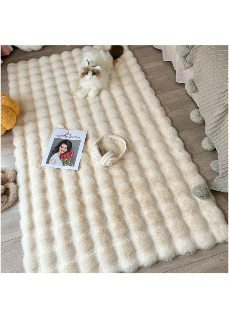 ميون سجادة ناعمة للغاية من فرو الأغنام الصناعي، مقاس 90×150 سم، لون بيج، غطاء أريكة مشعر، وسادة مقعد، سجادة فروية بجانب السجاد لغرفة النوم أو الأريكة أو غرفة المعيشة، مفرش، لون بيج - Image 2