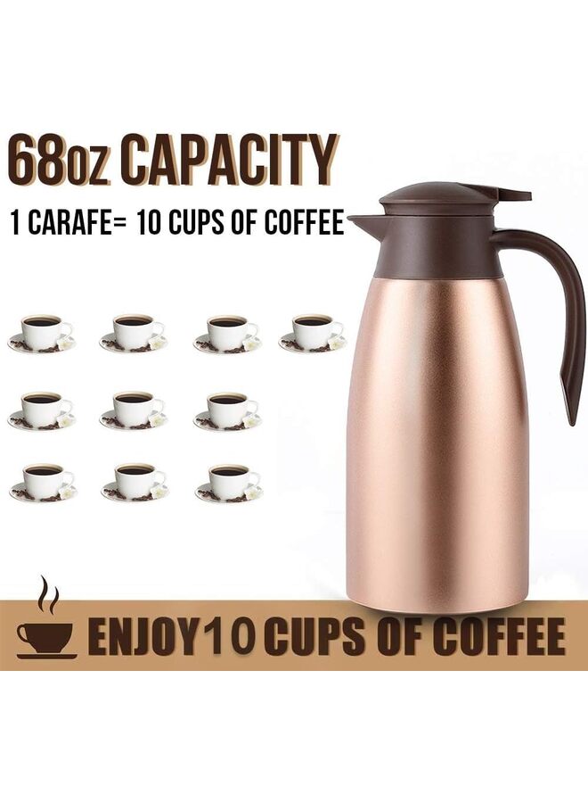 يُسلِّم ترمس قهوة معزول بسعة 68 أونصة مصنوع من الفولاذ المقاوم للصدأ مع وعاء حراري مفرغ من الهواء للقهوة والماء الساخن والشاي والمشروبات الساخنة - يحفظ ساخنًا لمدة 12 ساعة وباردًا لمدة 24 ساعة (اللون: ذهبي) - Image 2