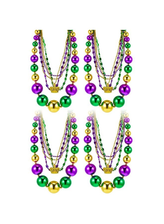 Henoyso 50" Jumbo Mardi Gras Beads Necklaces Lighted/unlighted Assorted Costume Necklace Metallic Necklace Party Mardi Gras Decoration for Festival Parades Celebrations Carnival(4 Set,Smooth Ball) - Image 1
