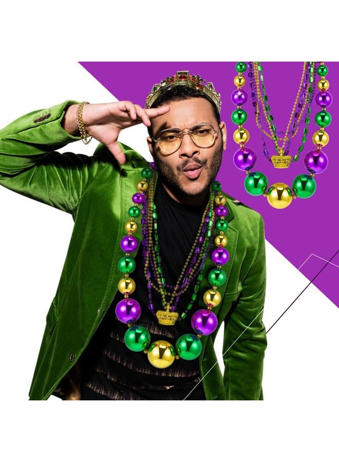 Henoyso 50" Jumbo Mardi Gras Beads Necklaces Lighted/unlighted Assorted Costume Necklace Metallic Necklace Party Mardi Gras Decoration for Festival Parades Celebrations Carnival(4 Set,Smooth Ball) - Image 5
