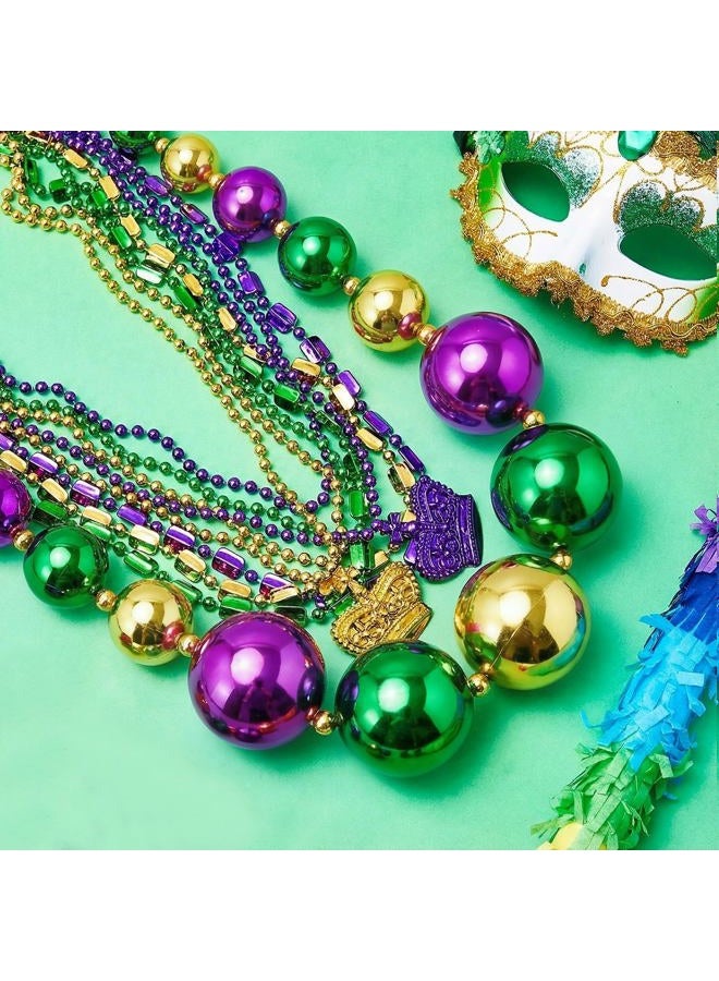 Henoyso 50" Jumbo Mardi Gras Beads Necklaces Lighted/unlighted Assorted Costume Necklace Metallic Necklace Party Mardi Gras Decoration for Festival Parades Celebrations Carnival(4 Set,Smooth Ball) - Image 4