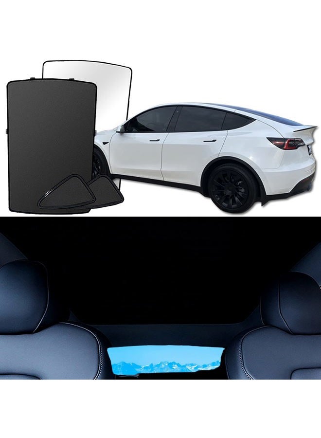 XTAUTO Sunshade Roof Sunroof Shade Fit for Tesla Model Y Front Glass Roof Side Window Cover Foldable Sunshield Heatshield 2016-2021 2022 Tesla Model Y Accessories (Black) - Image 1