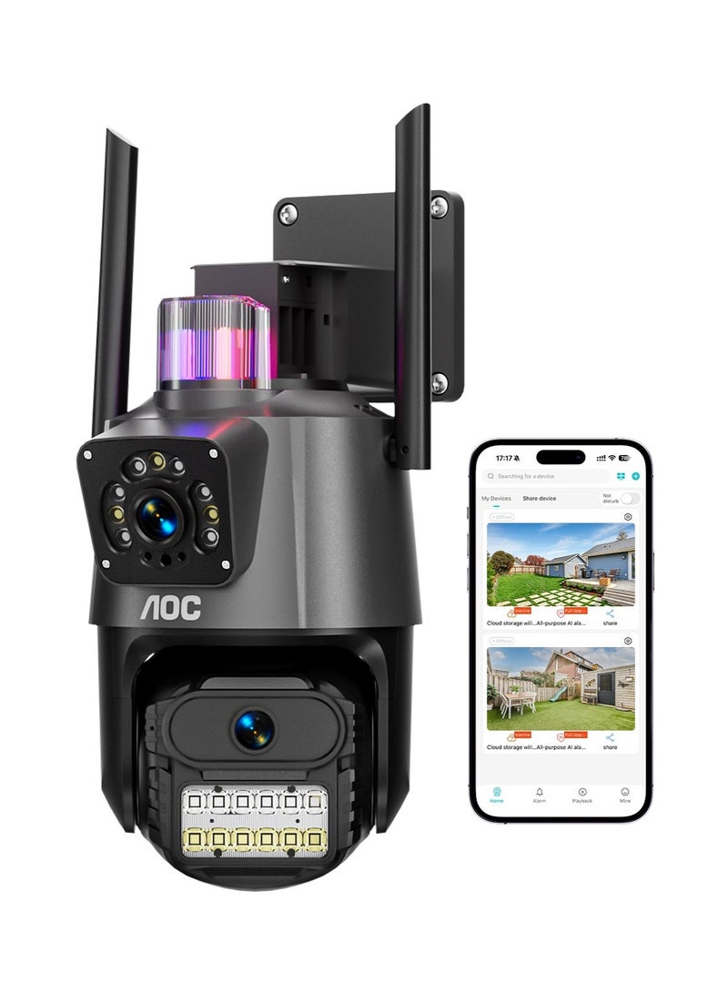 AOC Dual Lens Outdoor PTZ WiFi Security Camera, 1080P Full HD Smart Surveillance Camera with AI Human Detection, 360° Remote Monitoring, Full Color Night Vision, Motion Tracking, Two-Way Audio, Waterproof (Black) - Image 2