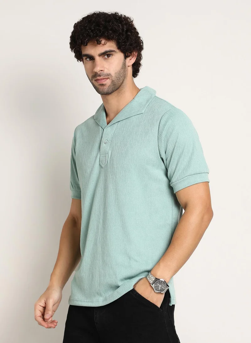 Campus Sutra Men's Sea Green Tactitle Spread-Polo T-Shirt