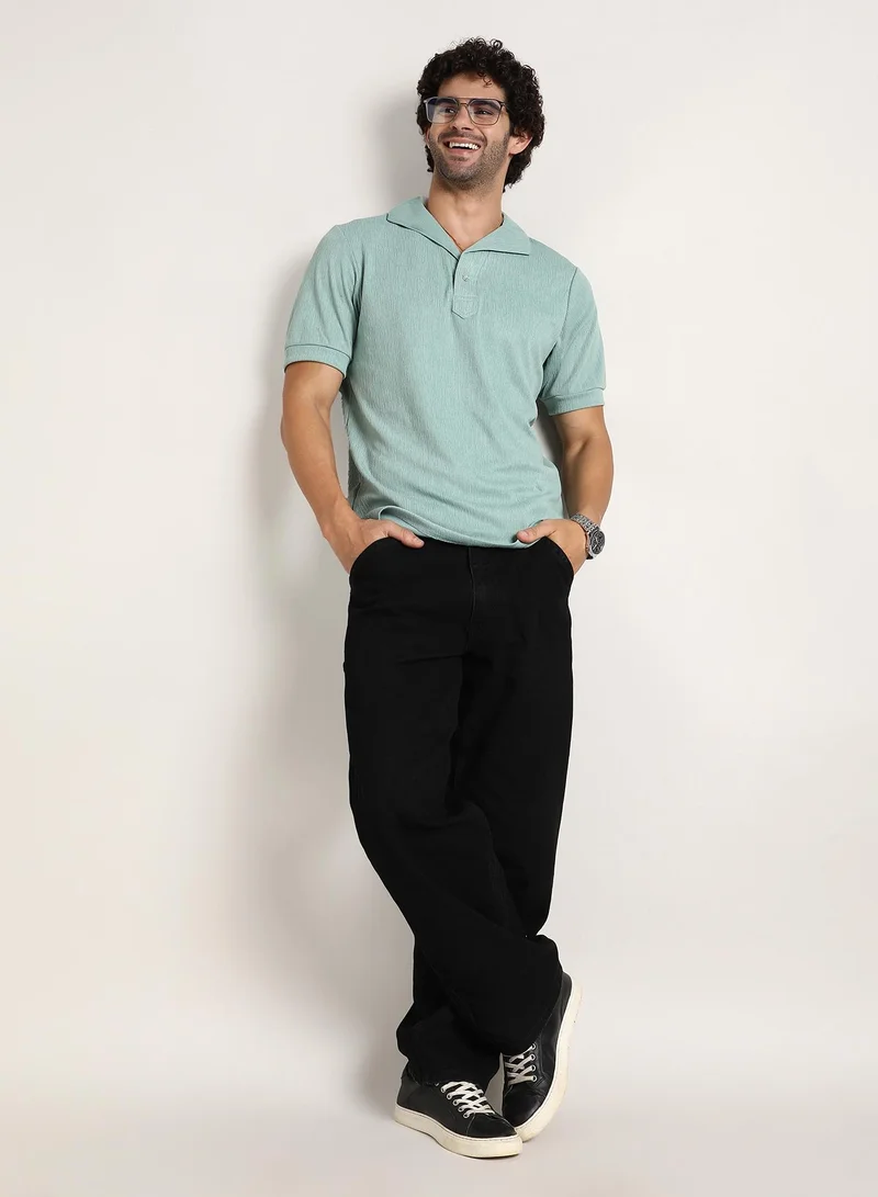 Campus Sutra Men's Sea Green Tactitle Spread-Polo T-Shirt