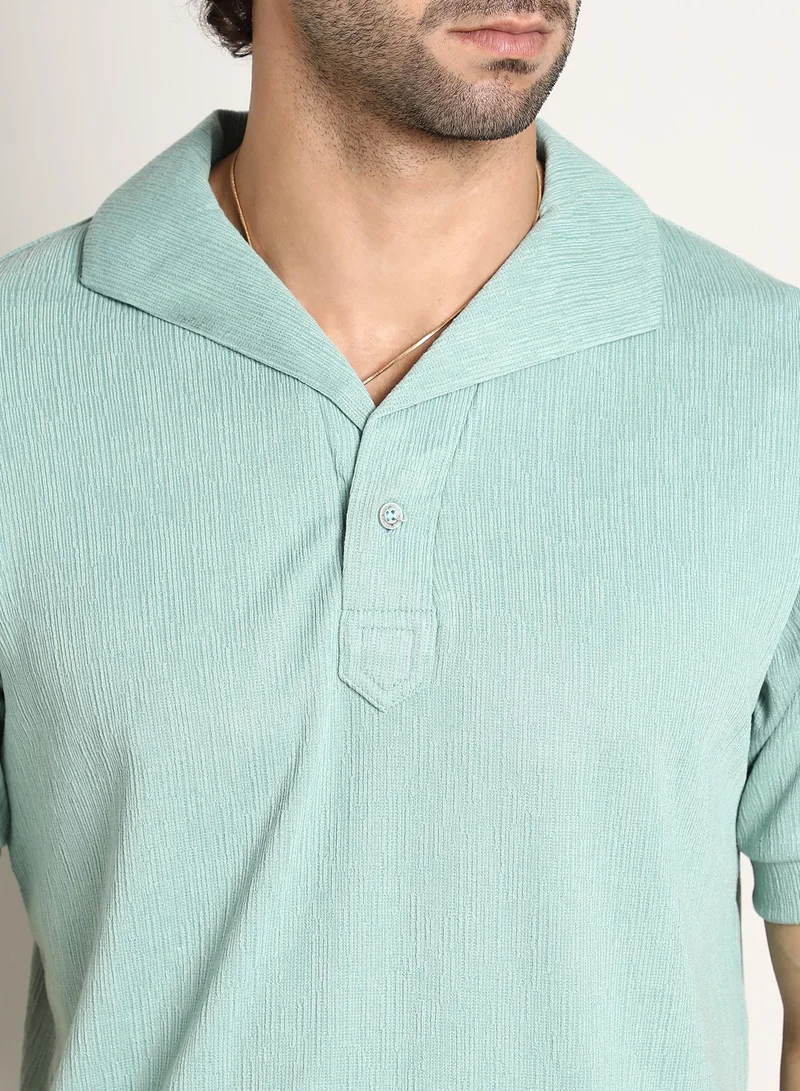 Campus Sutra Men's Sea Green Tactitle Spread-Polo T-Shirt