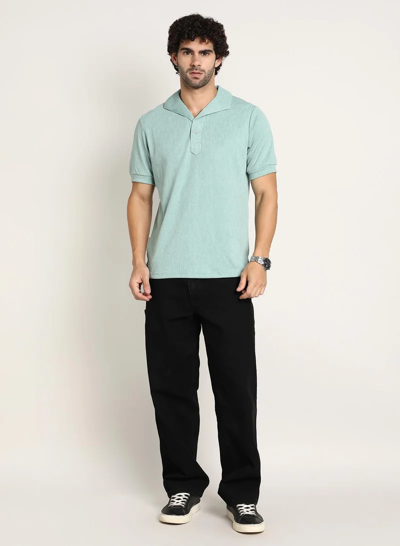 Campus Sutra Men's Sea Green Tactitle Spread-Polo T-Shirt