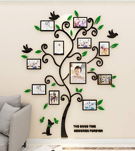guangmu 3D Tree Wall Stickers Family Tree Wall Decor Black Trunk Picture Frame DIY Photo Frame Decals Family Frames Living Room Green Medium - Image 1