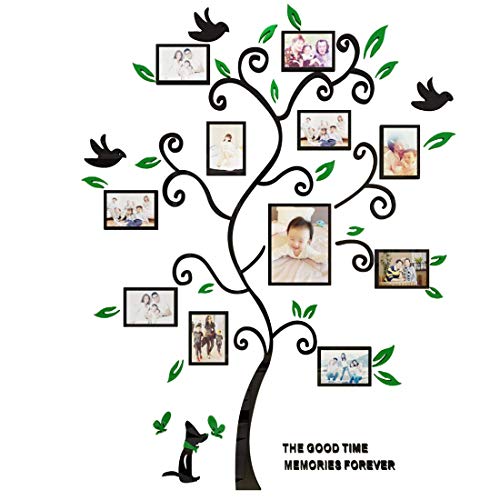 guangmu 3D Tree Wall Stickers Family Tree Wall Decor Black Trunk Picture Frame DIY Photo Frame Decals Family Frames Living Room Green Medium - Image 3