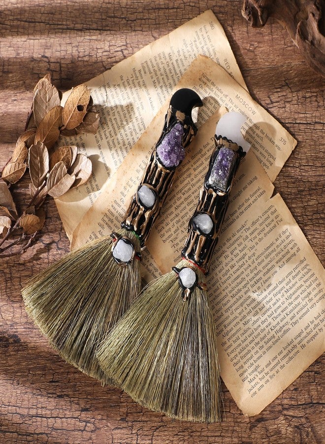 RENEMEGO White Crystal Witch Broom - Witchcraft Supplies Mini Witches Broomstick with Amethyst Clusters Altar Supplies with Natural Healing Crystals Wiccan Supplies Prayers Meditation Therapy Decor - Image 4