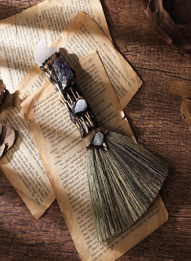 RENEMEGO White Crystal Witch Broom - Witchcraft Supplies Mini Witches Broomstick with Amethyst Clusters Altar Supplies with Natural Healing Crystals Wiccan Supplies Prayers Meditation Therapy Decor - Image 2