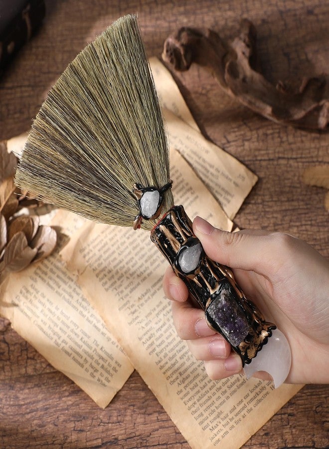RENEMEGO White Crystal Witch Broom - Witchcraft Supplies Mini Witches Broomstick with Amethyst Clusters Altar Supplies with Natural Healing Crystals Wiccan Supplies Prayers Meditation Therapy Decor - Image 3