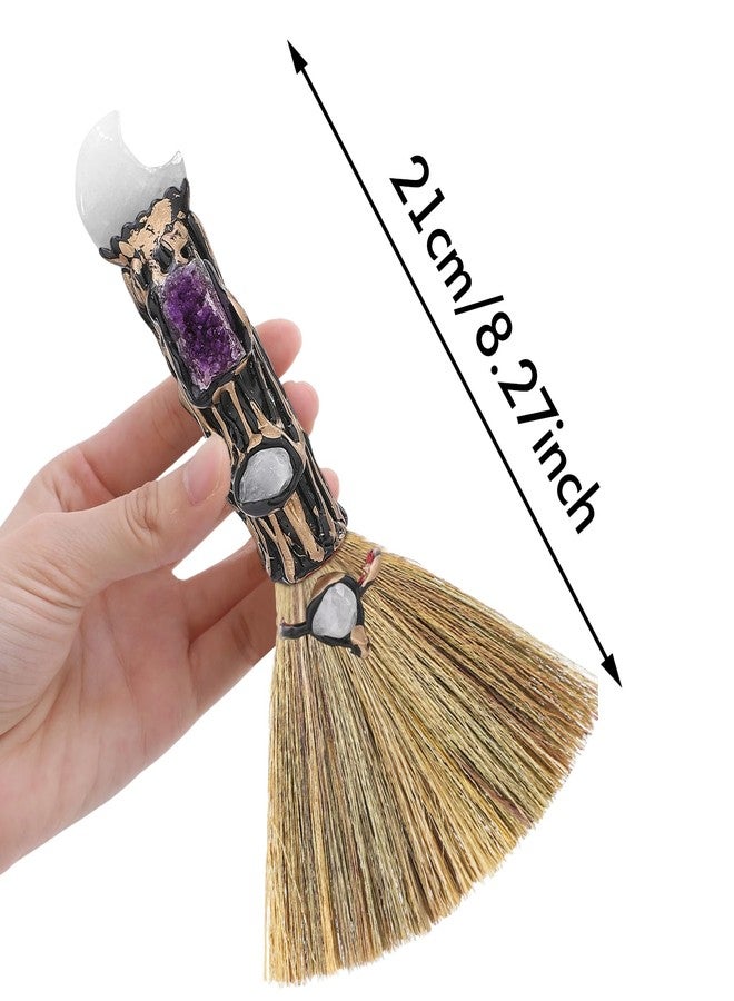 RENEMEGO White Crystal Witch Broom - Witchcraft Supplies Mini Witches Broomstick with Amethyst Clusters Altar Supplies with Natural Healing Crystals Wiccan Supplies Prayers Meditation Therapy Decor - Image 5