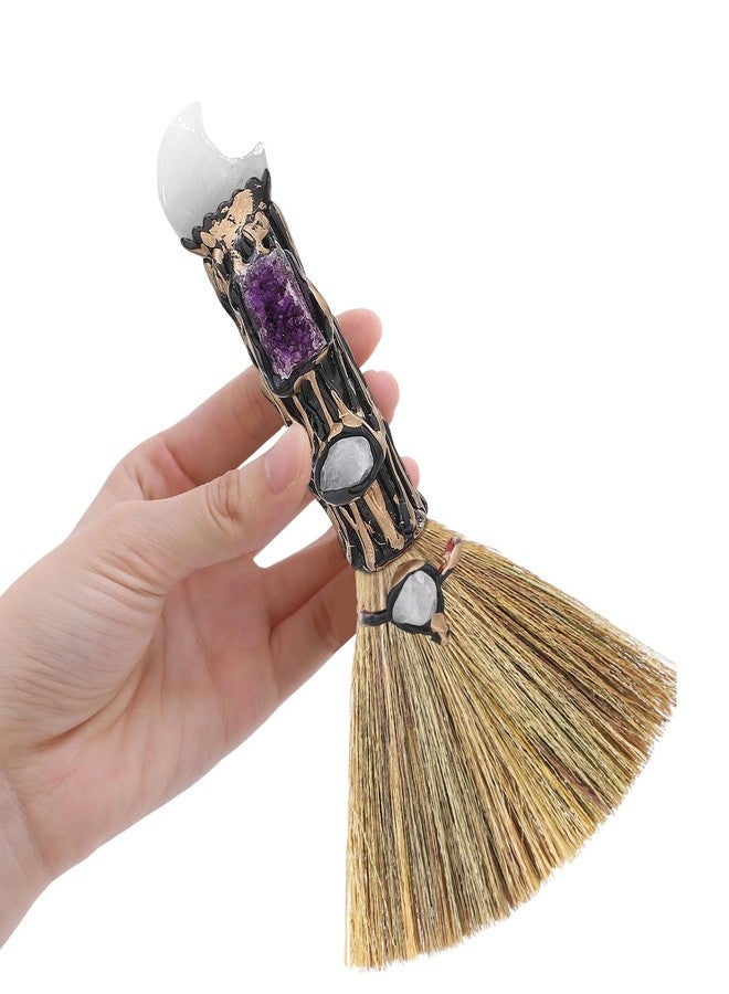 RENEMEGO White Crystal Witch Broom - Witchcraft Supplies Mini Witches Broomstick with Amethyst Clusters Altar Supplies with Natural Healing Crystals Wiccan Supplies Prayers Meditation Therapy Decor - Image 1
