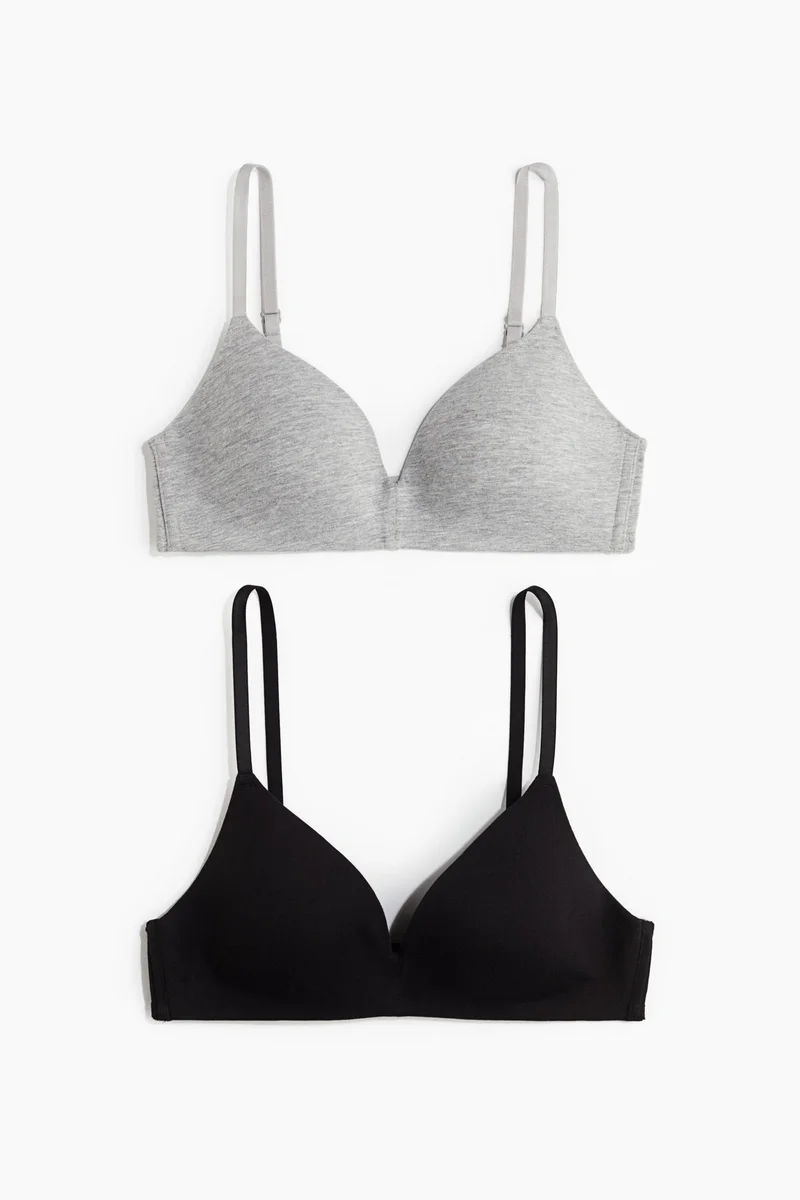 H&M  2-pack padded non-wired cotton bras for Women | Best Price UAE
