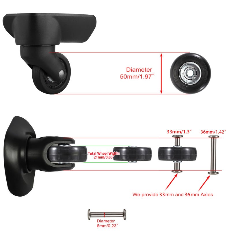 OwnMy OwnMy 50mm x 18mm Set of 4 Luggage Suitcase Replacement Wheels, Rubber Swivel Caster Wheels Bearings Repair Kits (Colorful)  - Image 4