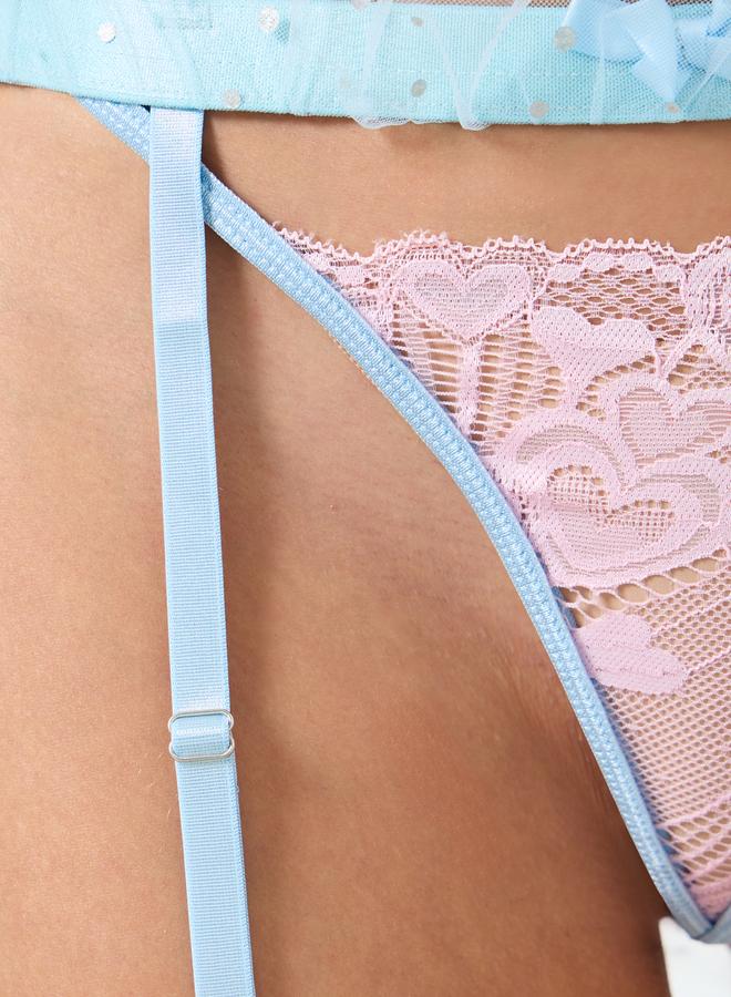 تايك تو طقم حمالة صدر دانتيل بسلك دعم مع سروال داخلي وتنورة وطوق وجارتر مع أكمام - Image 4