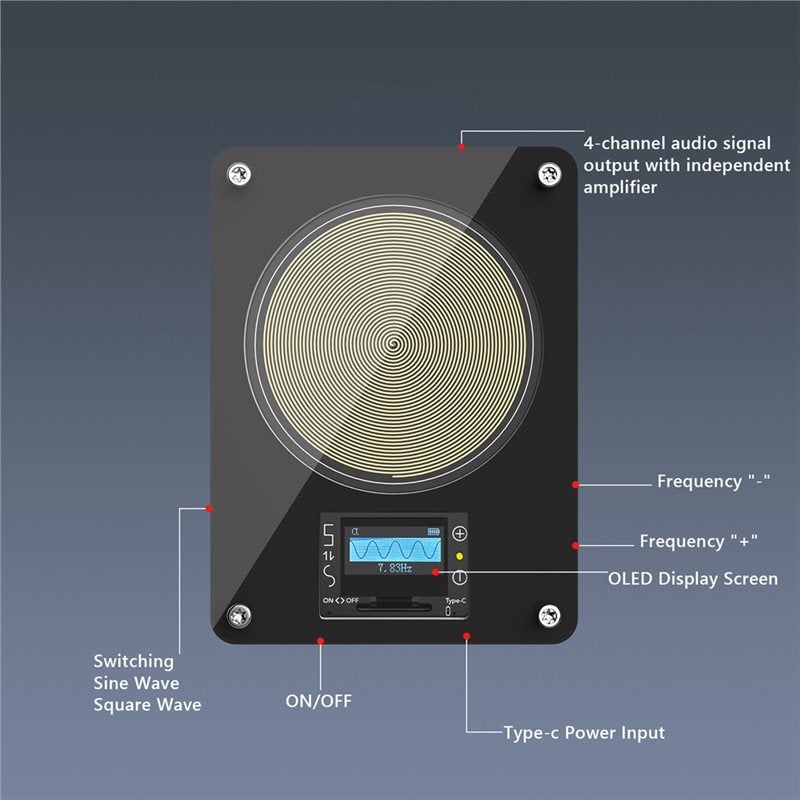 0.01-999.99Hz Adjustable 7.83Hz Schumann Resonance Generator Sine Wave Generator Rechargeable 4 Port AUX Output Black - Image 2