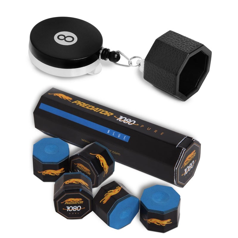 OKKO Retractable Octagon 8-Ball Chalker Billiard Pool Cue Chalk Holder with Belt Clip Black + 1 tube/5pcs of Predator Chalk - Image 1