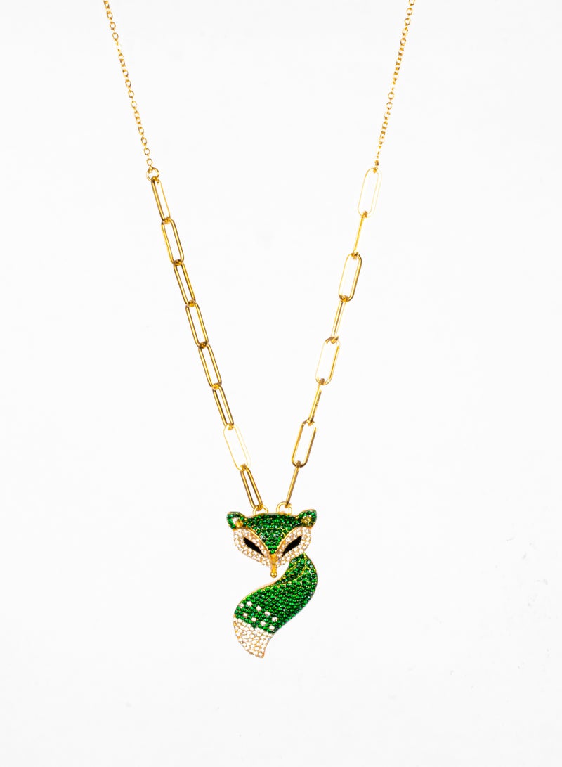 The Black Pearl Accessories Stainless Steel 316 Necklace with Green Zirconic Stones Fox Pendant, Premium Quality & Against Color Change - Image 1