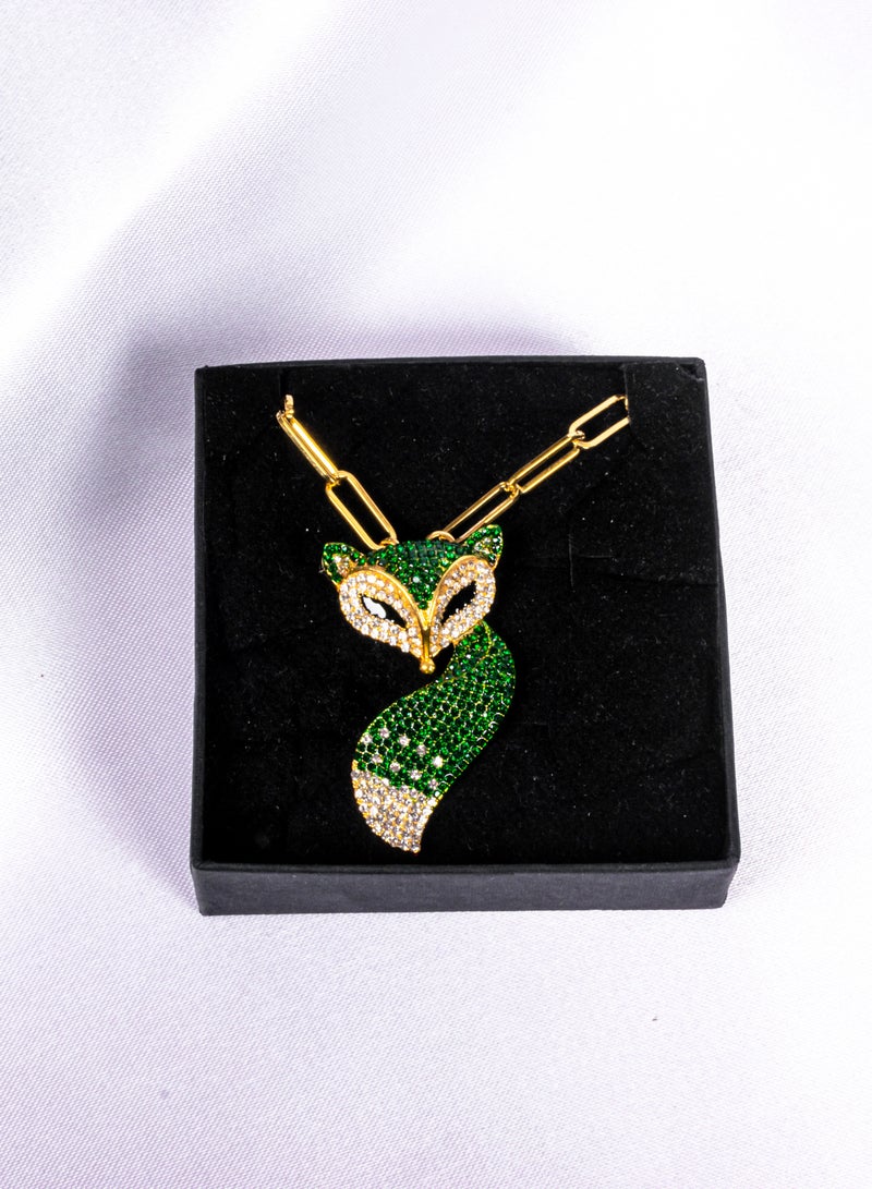 The Black Pearl Accessories Stainless Steel 316 Necklace with Green Zirconic Stones Fox Pendant, Premium Quality & Against Color Change - Image 4