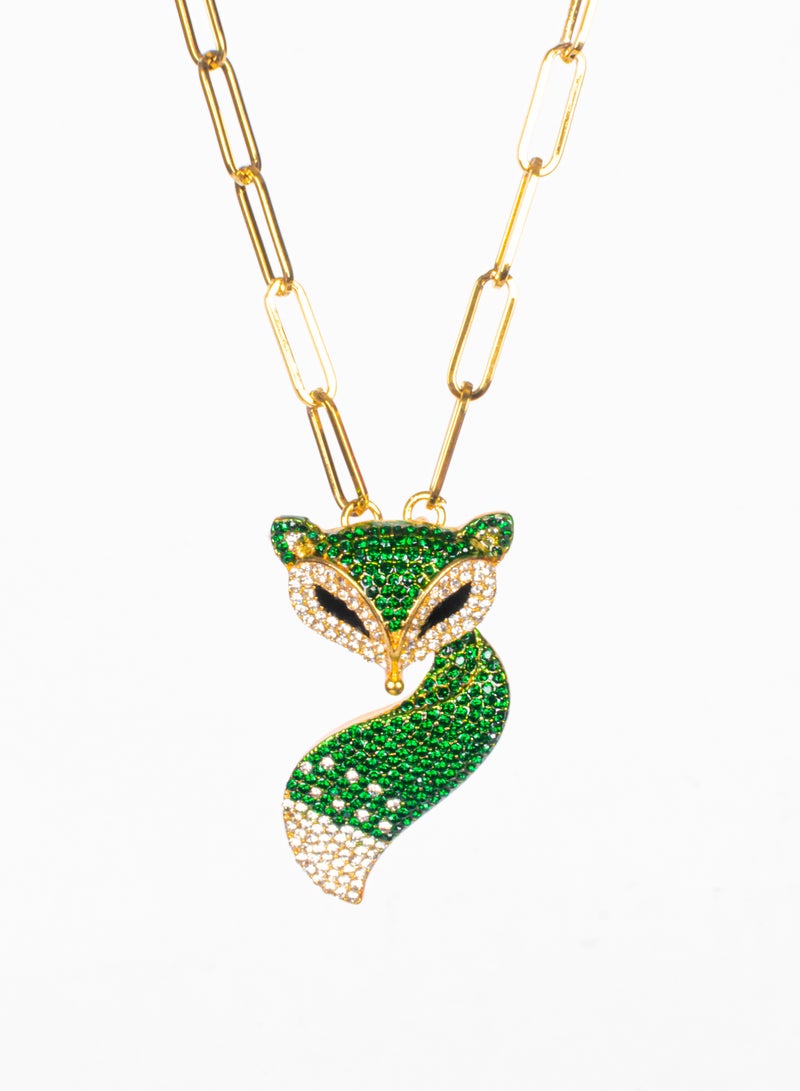 The Black Pearl Accessories Stainless Steel 316 Necklace with Green Zirconic Stones Fox Pendant, Premium Quality & Against Color Change - Image 2