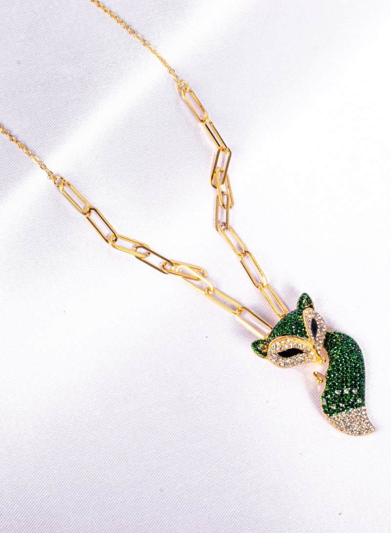 The Black Pearl Accessories Stainless Steel 316 Necklace with Green Zirconic Stones Fox Pendant, Premium Quality & Against Color Change - Image 5