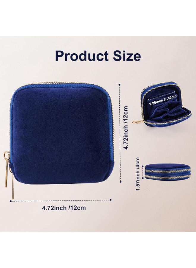 Navy Blue Velvet Double Layer Travel Jewelry Organizer Pouch with Dual Zippers, 11 Compartments for Rings, Earrings, Bracelets - Image 2
