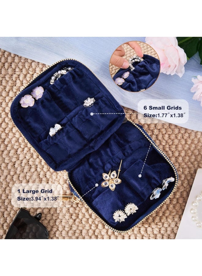 Navy Blue Velvet Double Layer Travel Jewelry Organizer Pouch with Dual Zippers, 11 Compartments for Rings, Earrings, Bracelets - Image 4