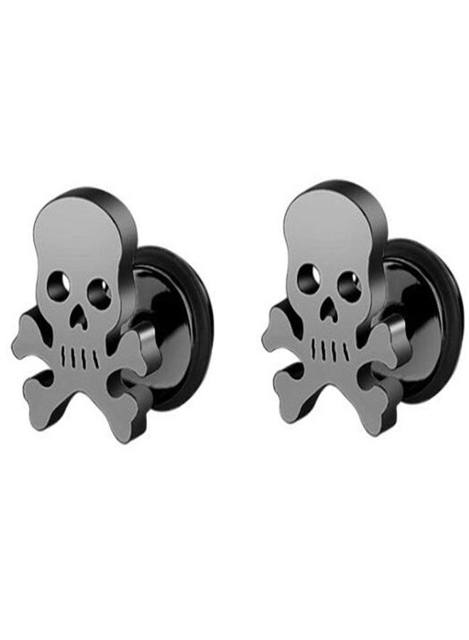 JUDE Stainless Steel Gothic Skull Bone Skeleton Biker Cocktail Party Halloween Stud Earrings (Black) - Image 1