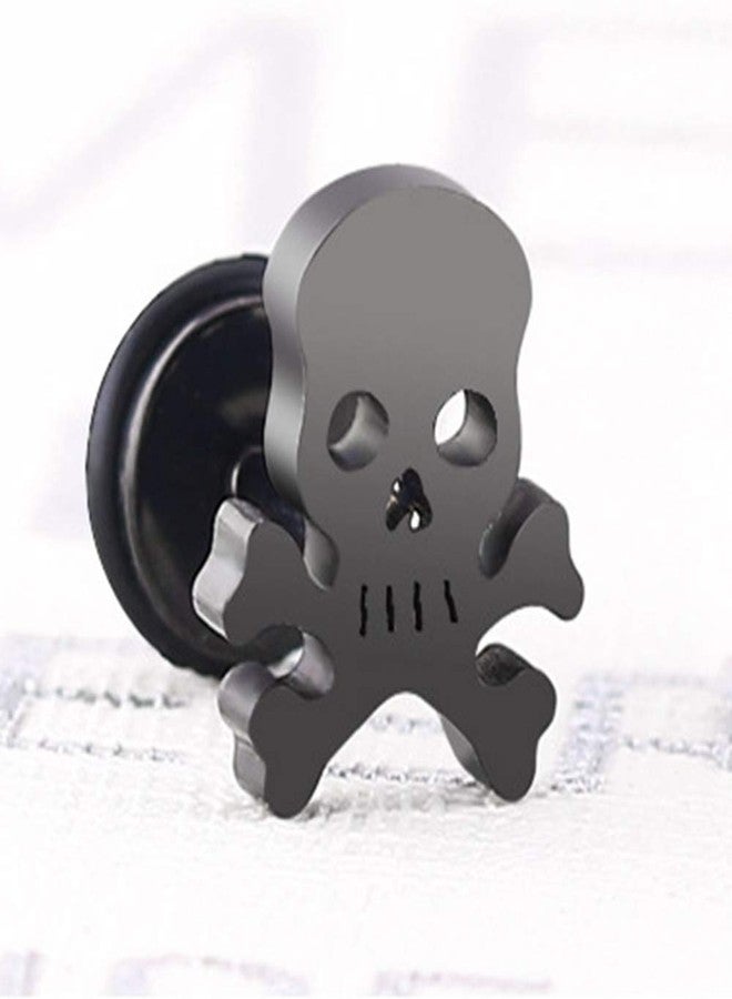 JUDE Stainless Steel Gothic Skull Bone Skeleton Biker Cocktail Party Halloween Stud Earrings (Black) - Image 3