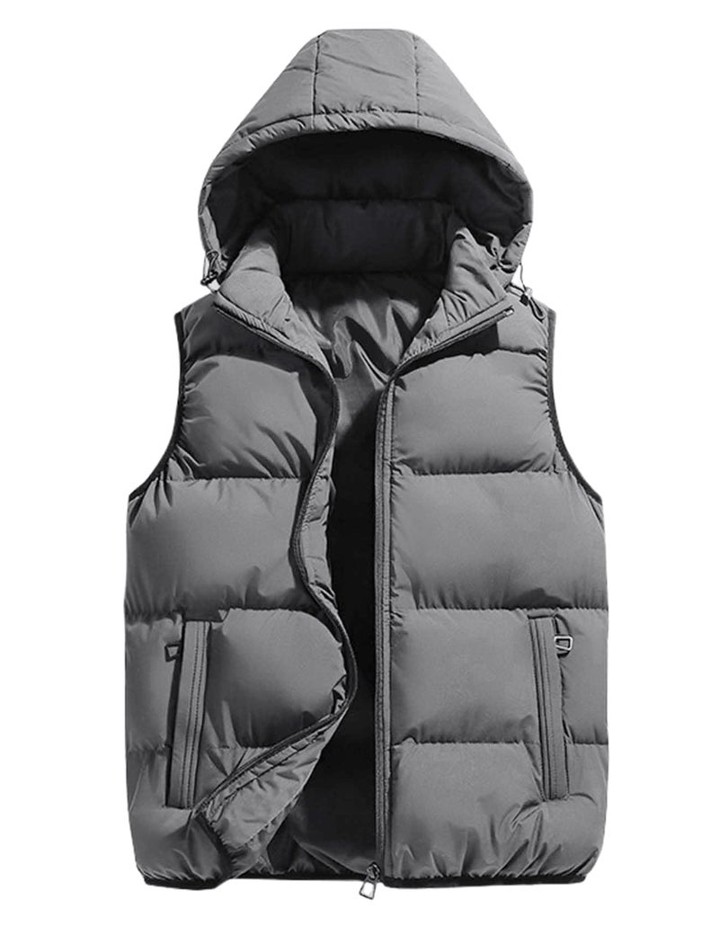 Gihuo Mens Hooded Puffer Vest Sleeveless Zip Up Padded Jackets Coat Lightweight Quilted Gilet with Pockets US Alpha XLarge Regular Regular Grey - Image 2