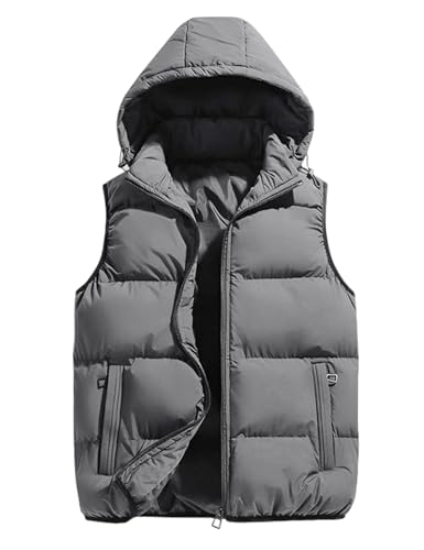 Gihuo Mens Hooded Puffer Vest Sleeveless Zip Up Padded Jackets Coat Lightweight Quilted Gilet with Pockets US Alpha XLarge Regular Regular Grey - Image 1